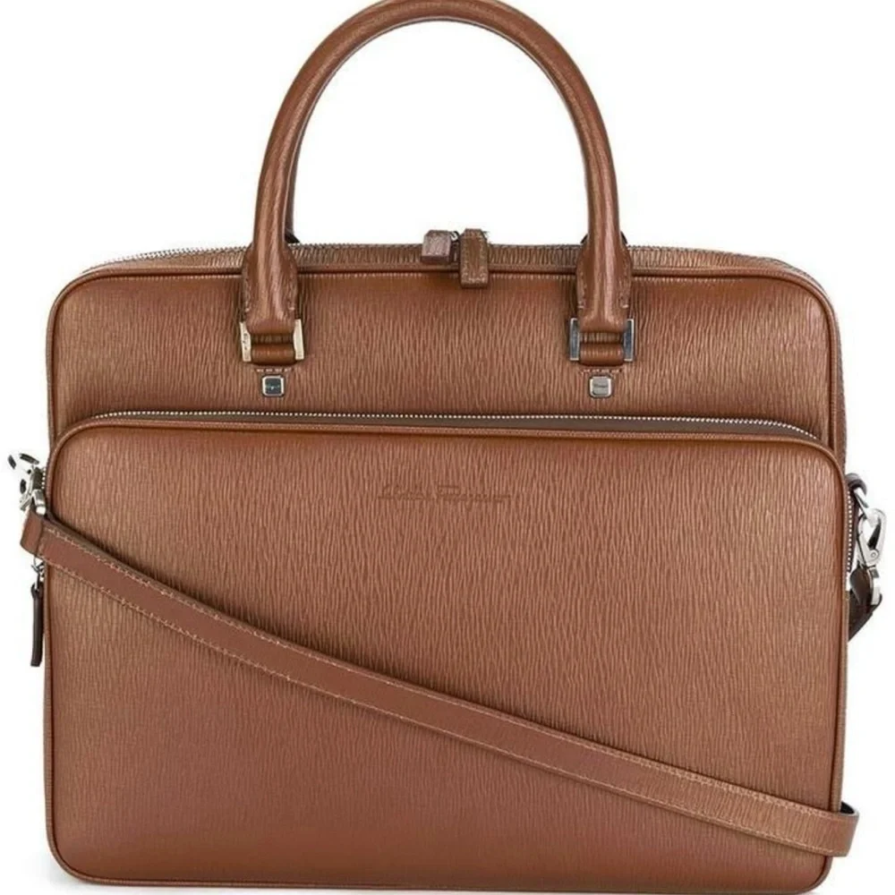 Salvatore Ferragamo Tan Leather Briefcase